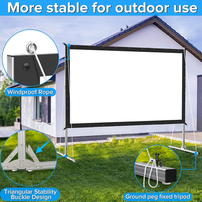 Projector Screen and Stand, 135 Inch Outdoor Movie Screen-Upgraded 3 Layers PVC 16:9 Outdoor Projector Screen,Portable Video Projection Screen with Carrying Bag for Home Theater Backyard